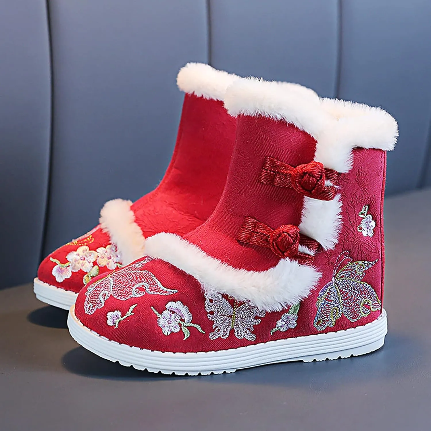 1??12T High Heel Cotton Boots Kids Boys Cloth Embroidered Shoes Hanfu Shoes Chinese Year Boots Girls Slippers