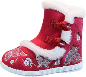 1??12T High Heel Cotton Boots Kids Boys Cloth Embroidered Shoes Hanfu Shoes Chinese Year Boots Girls Slippers