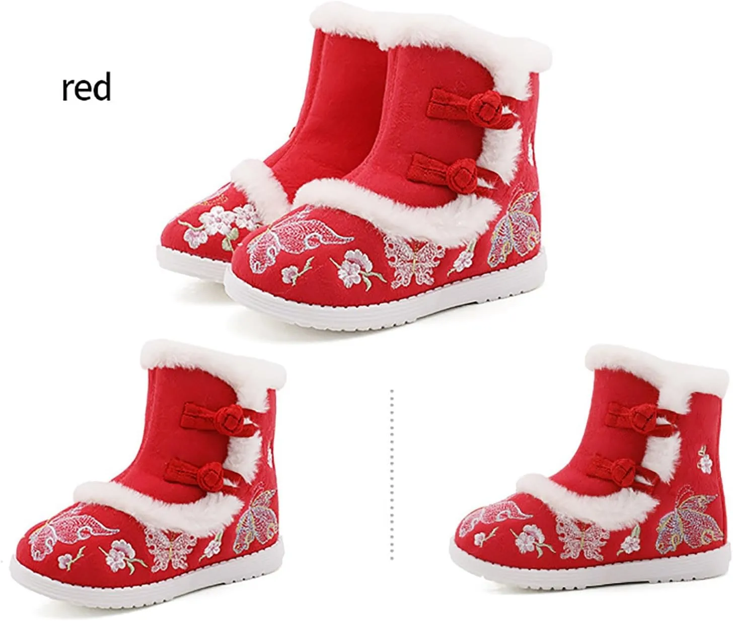 1??12T High Heel Cotton Boots Kids Boys Cloth Embroidered Shoes Hanfu Shoes Chinese Year Boots Girls Slippers