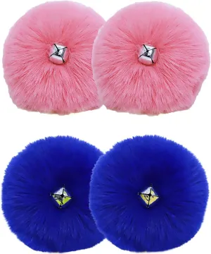 2 Pairs Roller Skate Pom Poms with Bells - Fluffy Shoe Lace Charms for Kids Girls, Non-Drop Skate Accessories