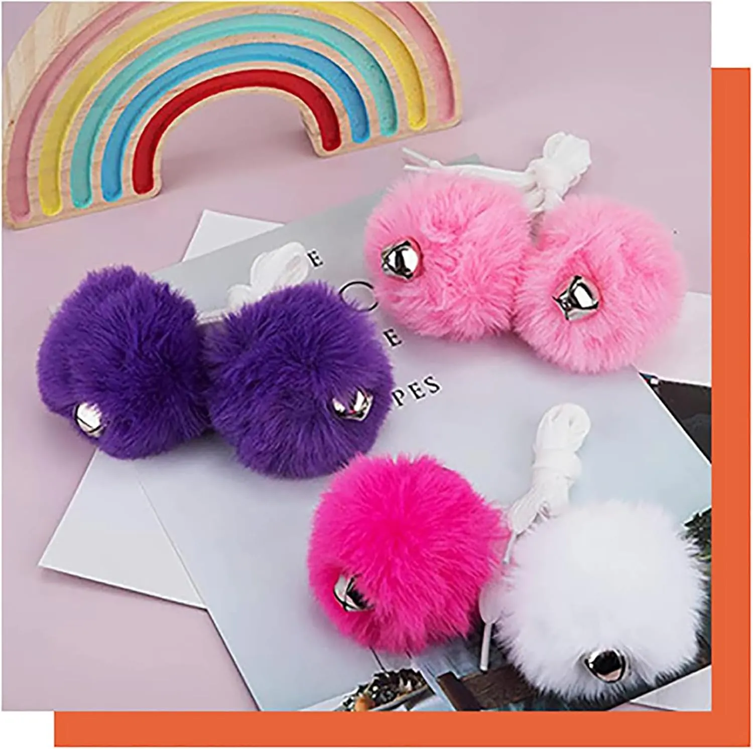2 Pairs Roller Skate Pom Poms with Bells - Fluffy Shoe Lace Charms for Kids Girls, Non-Drop Skate Accessories