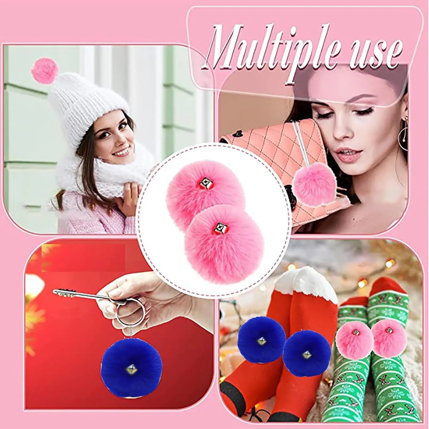 2 Pairs Roller Skate Pom Poms with Bells - Fluffy Shoe Lace Charms for Kids Girls, Non-Drop Skate Accessories