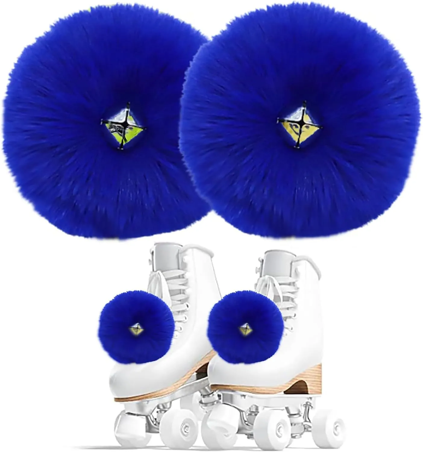 2 Pairs Roller Skate Pom Poms with Bells - Fluffy Shoe Lace Charms for Kids Girls, Non-Drop Skate Accessories