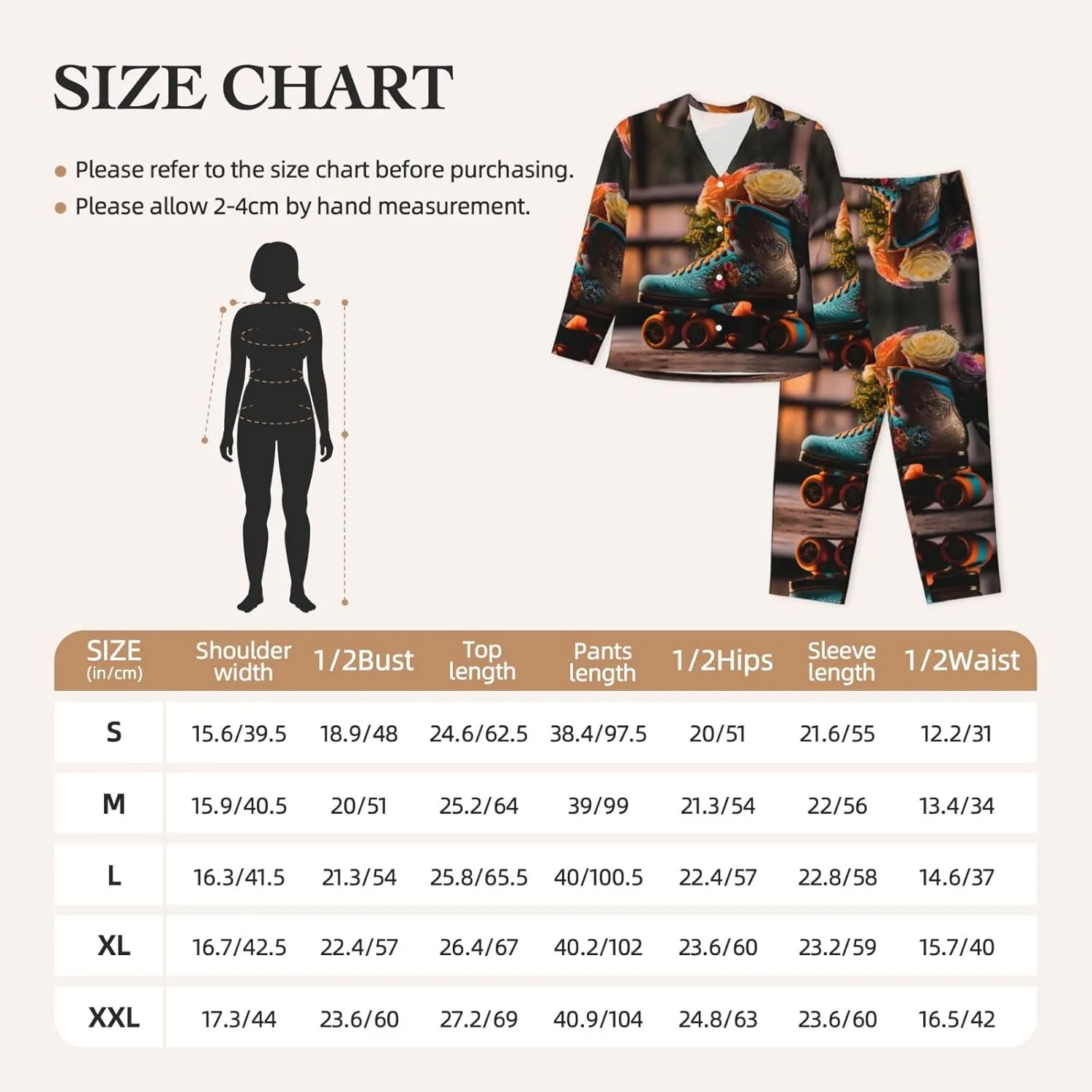 2 Piece Womens Pajama Sets, Classic Floral Blue Skate Shoes Comfy Pajamas Long Pj Lounge Sets Sleepwear with Pockets