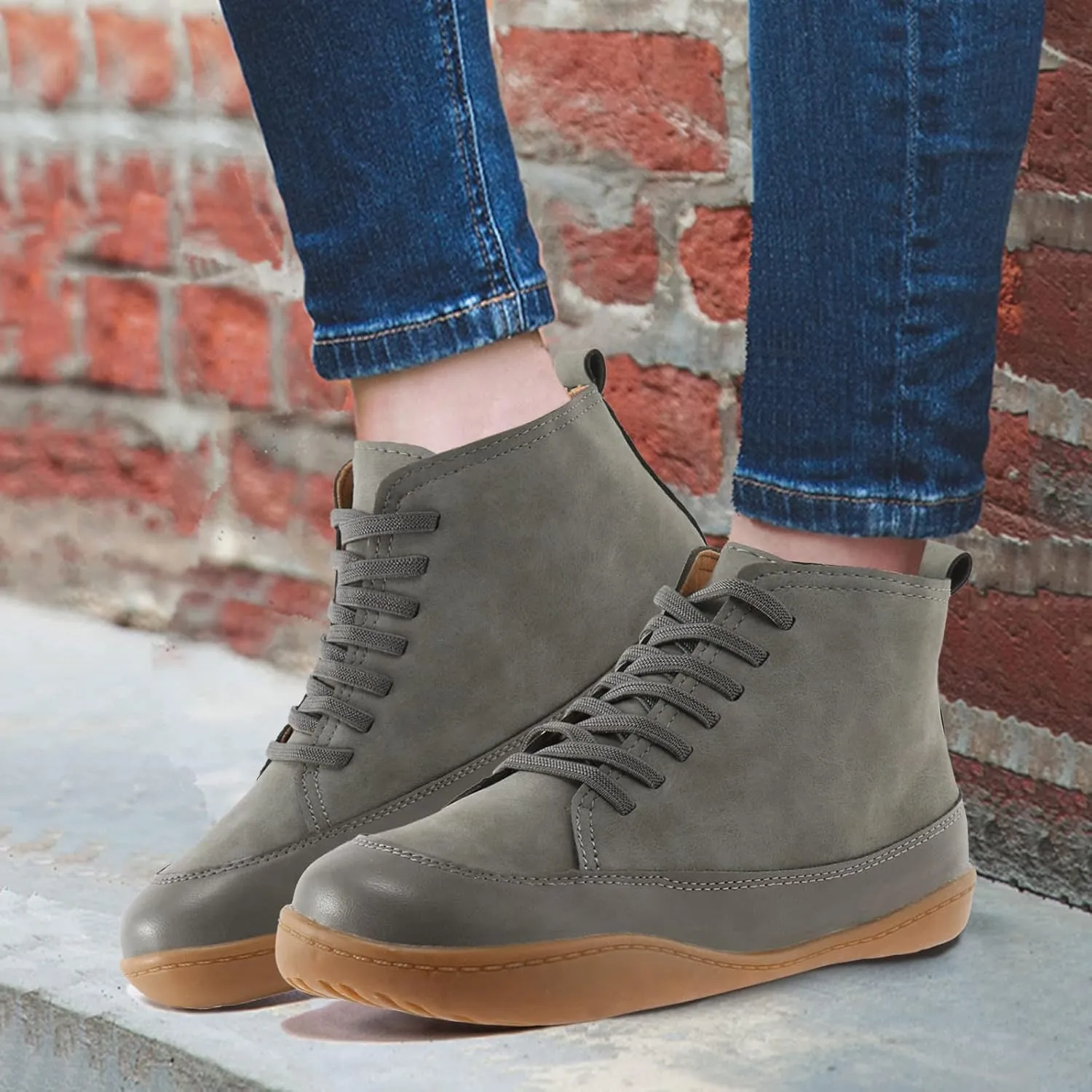 AMDBEL Ankle Boots for Women Arch Support Womens Low Heel Fashion Lace Up Zipper Booties Slip On Vintage Leather Fall Boots