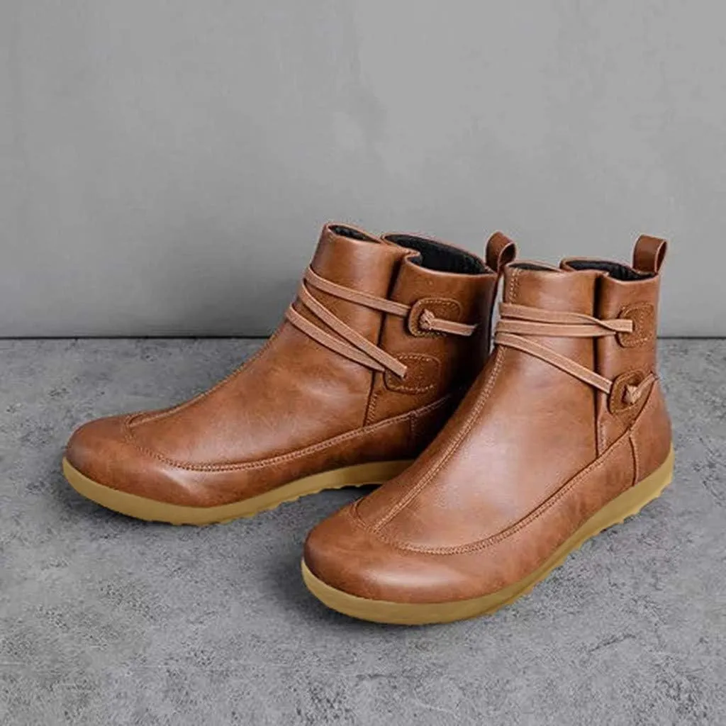 AMDBEL Ankle Boots For Women Dressy, Short Booties Zipper Platform Boots Round Toe Non-Slip Combat Womens Cowboy Ankle Boots