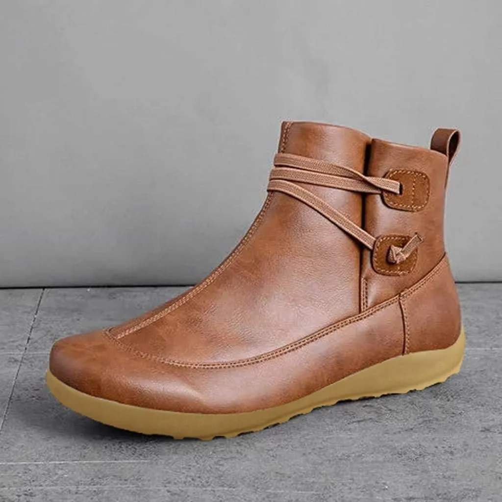 AMDBEL Ankle Boots For Women Dressy, Short Booties Zipper Platform Boots Round Toe Non-Slip Combat Womens Cowboy Ankle Boots