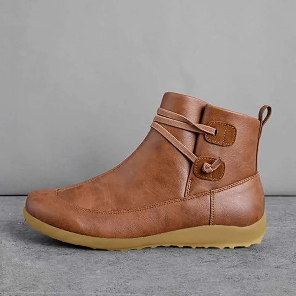 AMDBEL Ankle Boots For Women Dressy, Short Booties Zipper Platform Boots Round Toe Non-Slip Combat Womens Cowboy Ankle Boots
