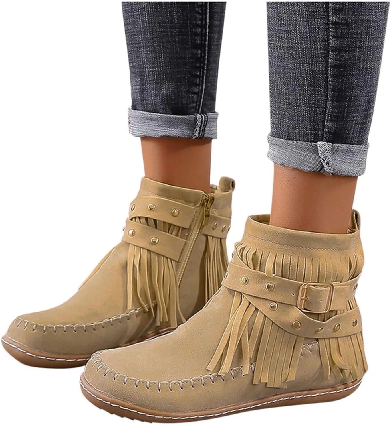 AMDBEL Fall Boots for Women 2023, Ankel Boots for Women Wedge Ankle Boots Braided Strap Western Heeled Booties Dress Shoes