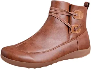 Ankle Booties for Women Arch Support Low Heel Booties Fashion Zipper Pull On Short Boots Slip On Leather Boots