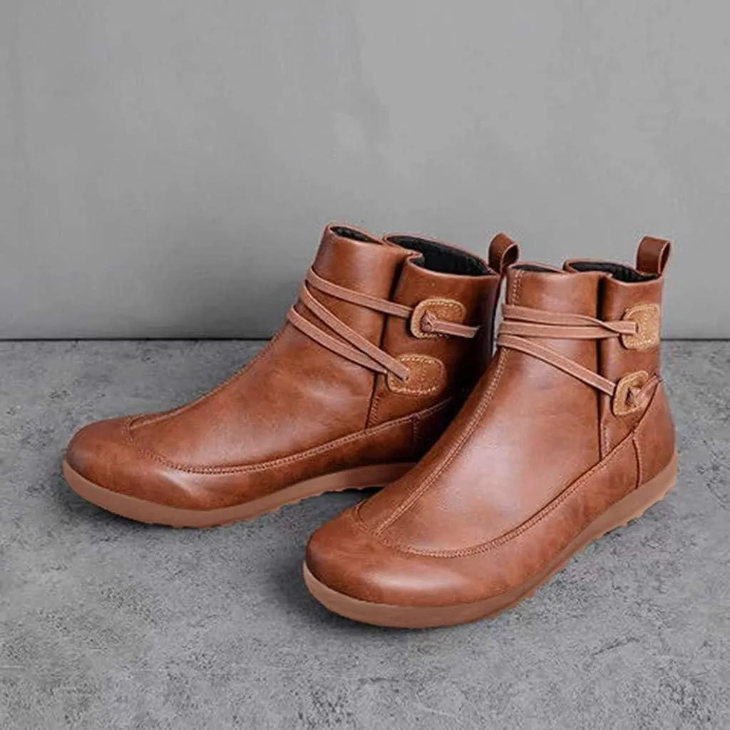 Ankle Booties for Women Arch Support Low Heel Booties Fashion Zipper Pull On Short Boots Slip On Leather Boots