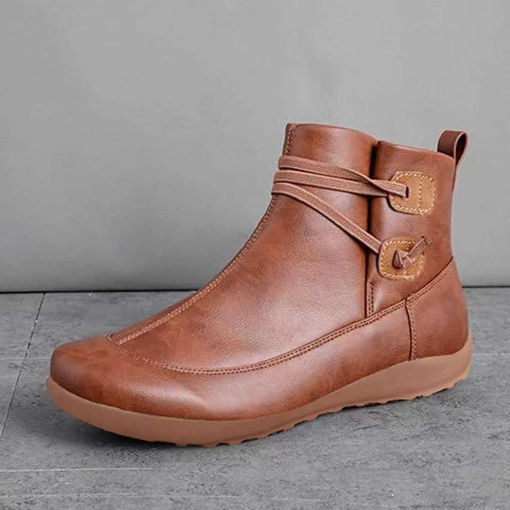 Ankle Booties for Women Arch Support Low Heel Booties Fashion Zipper Pull On Short Boots Slip On Leather Boots
