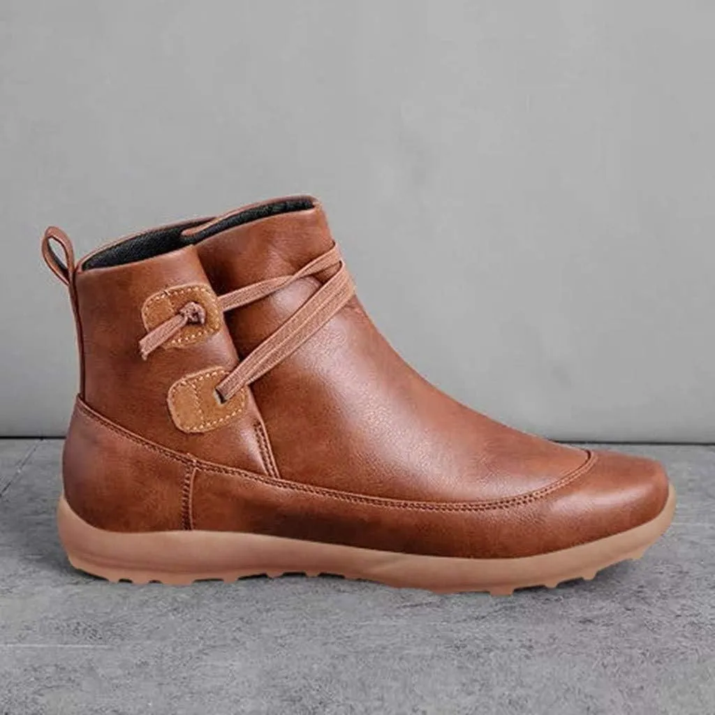 Ankle Booties for Women Arch Support Low Heel Booties Fashion Zipper Pull On Short Boots Slip On Leather Boots