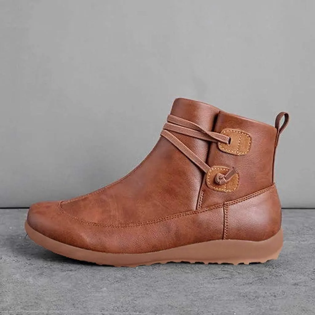 Ankle Booties for Women Arch Support Low Heel Booties Fashion Zipper Pull On Short Boots Slip On Leather Boots
