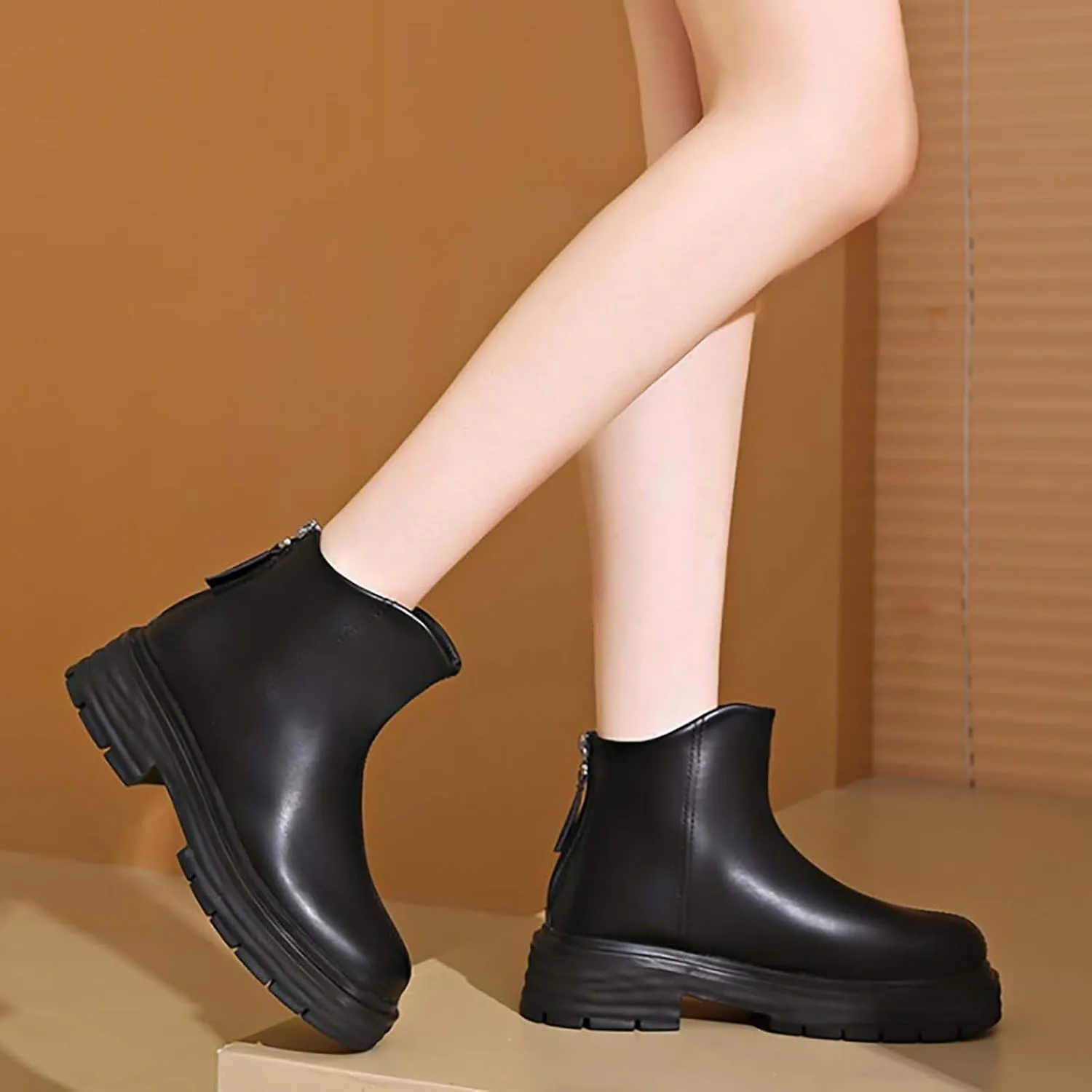 Ankle Booties Women Fall Boots Wide Booties for Women White Boots Ankle Womens Stacked Mid Heel Ankle Boots V Cut Back Zipper Leather Booties Walking Boot for Sprained Ankle Left Foot