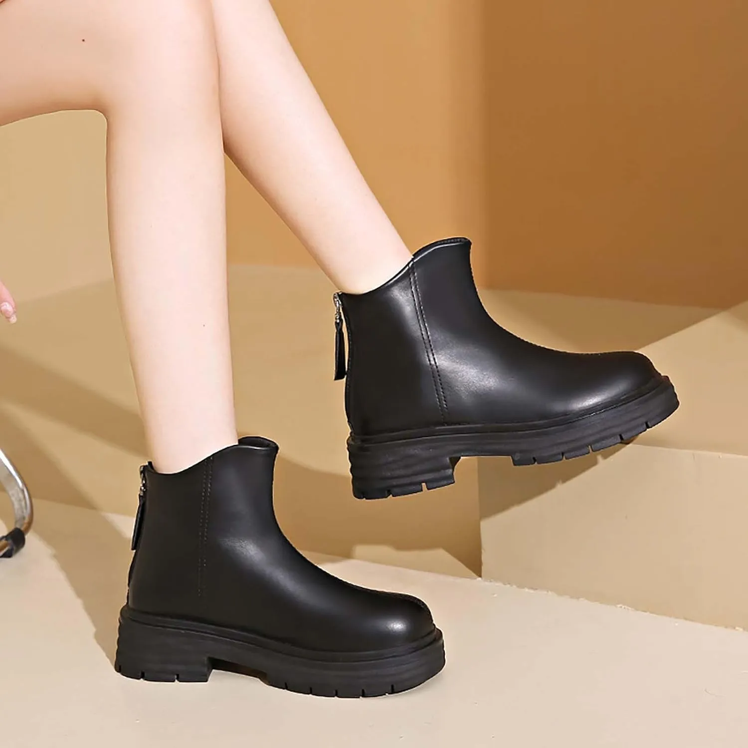 Ankle Booties Women Fall Boots Wide Booties for Women White Boots Ankle Womens Stacked Mid Heel Ankle Boots V Cut Back Zipper Leather Booties Walking Boot for Sprained Ankle Left Foot