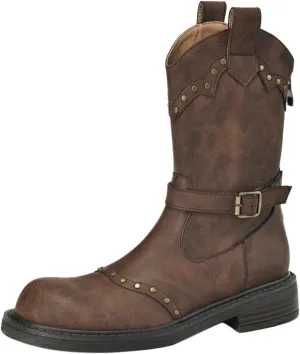 Ankle Boots for Men Women Booties Ankle White Boots Point Toe Boots for Women Womens Western Ankle Cowboy Boots Cutout Block Heel Booties Brown Short Ankle Western Cowboy Boots for Women