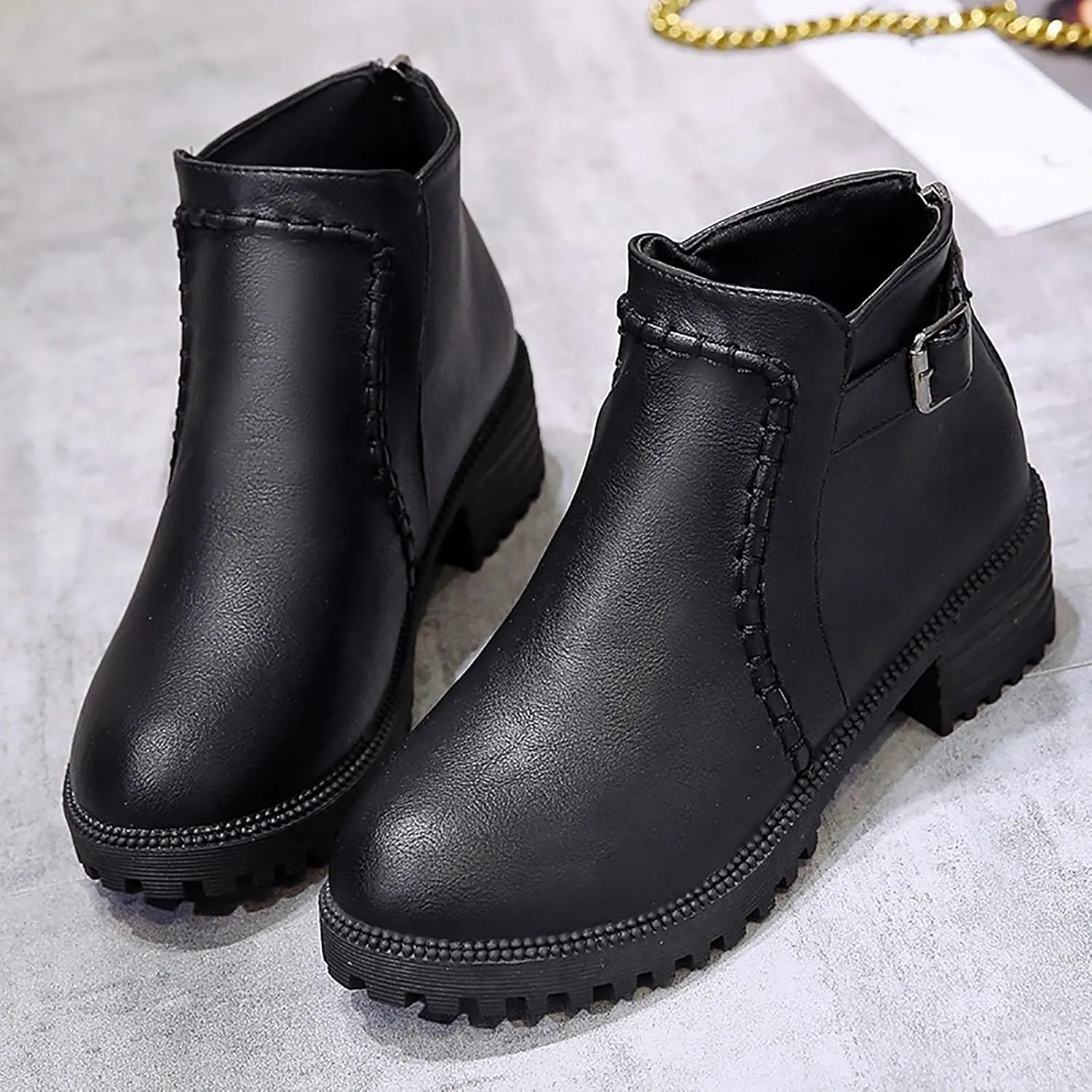Ankle Boots for Women Comfy Winter Women's Low Heel Shoes Short Boots Round Toe Mid Heel Belt Buckle Women's Boots