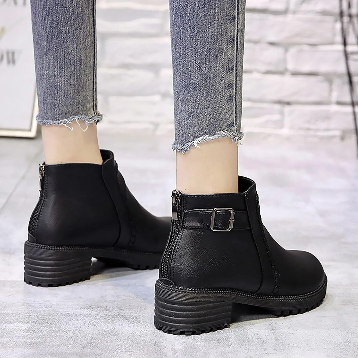 Ankle Boots for Women Comfy Winter Women's Low Heel Shoes Short Boots Round Toe Mid Heel Belt Buckle Women's Boots