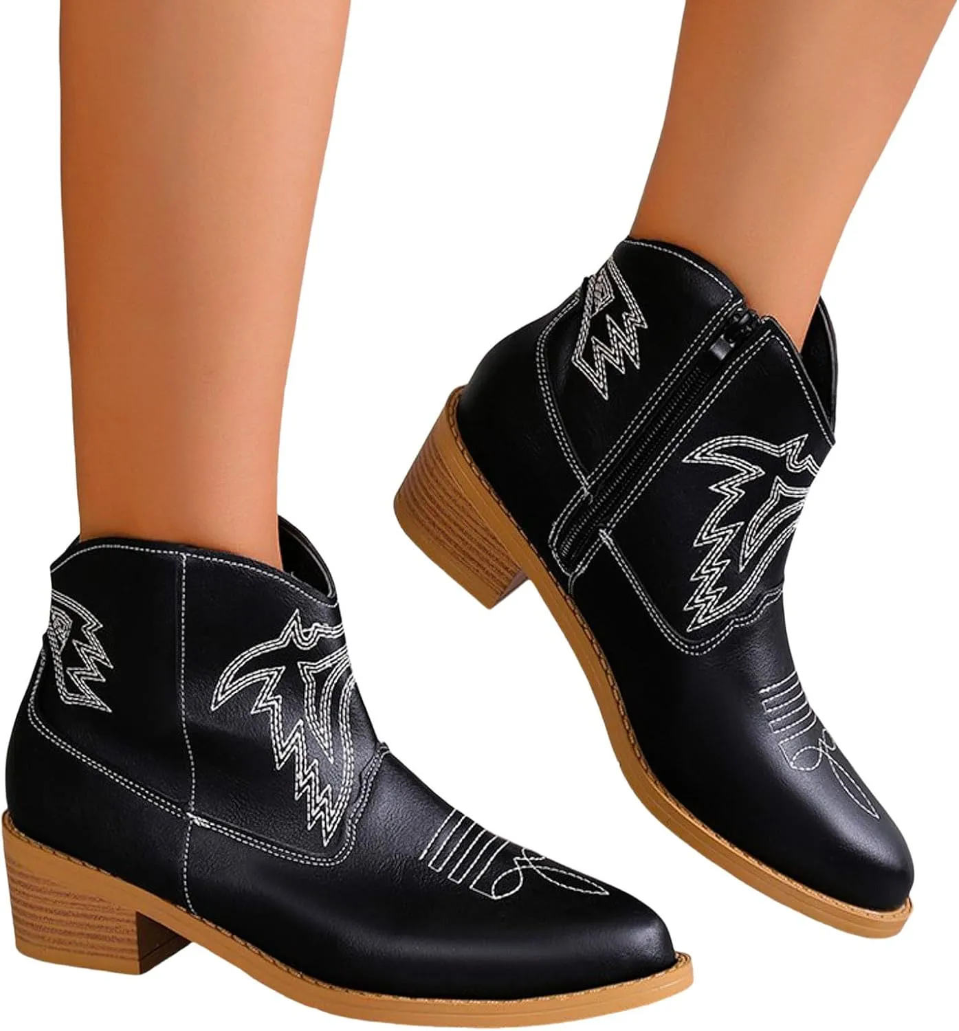 Ankle Boots for Women Dressy Chunky Heel Boots for Women Western Chunky Heel Pointed Toe Slip on Women Cowboy Boots