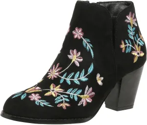 Ankle Boots for Women Women's Suede Ankle Booties Low Heel Fashion Flower Embroidery Boots Black Brown Beige US5-11