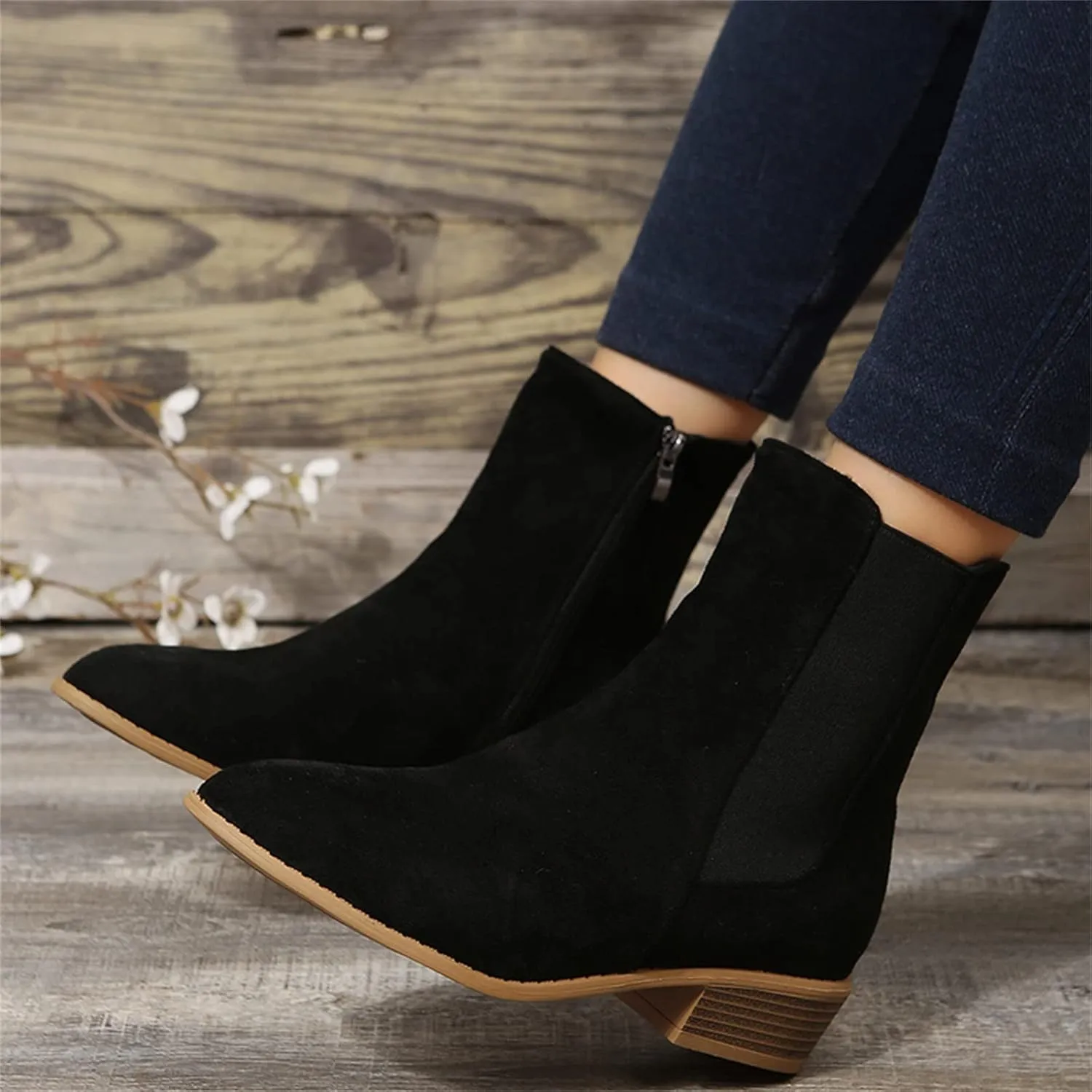 Ankle Cowboy Boots for Women Botas Mujer Heels Boots Leather Wedge Boots for Women Mens Black Round toe Ankle High Western Boots Wide Width Dress Booties for Women Plus Size
