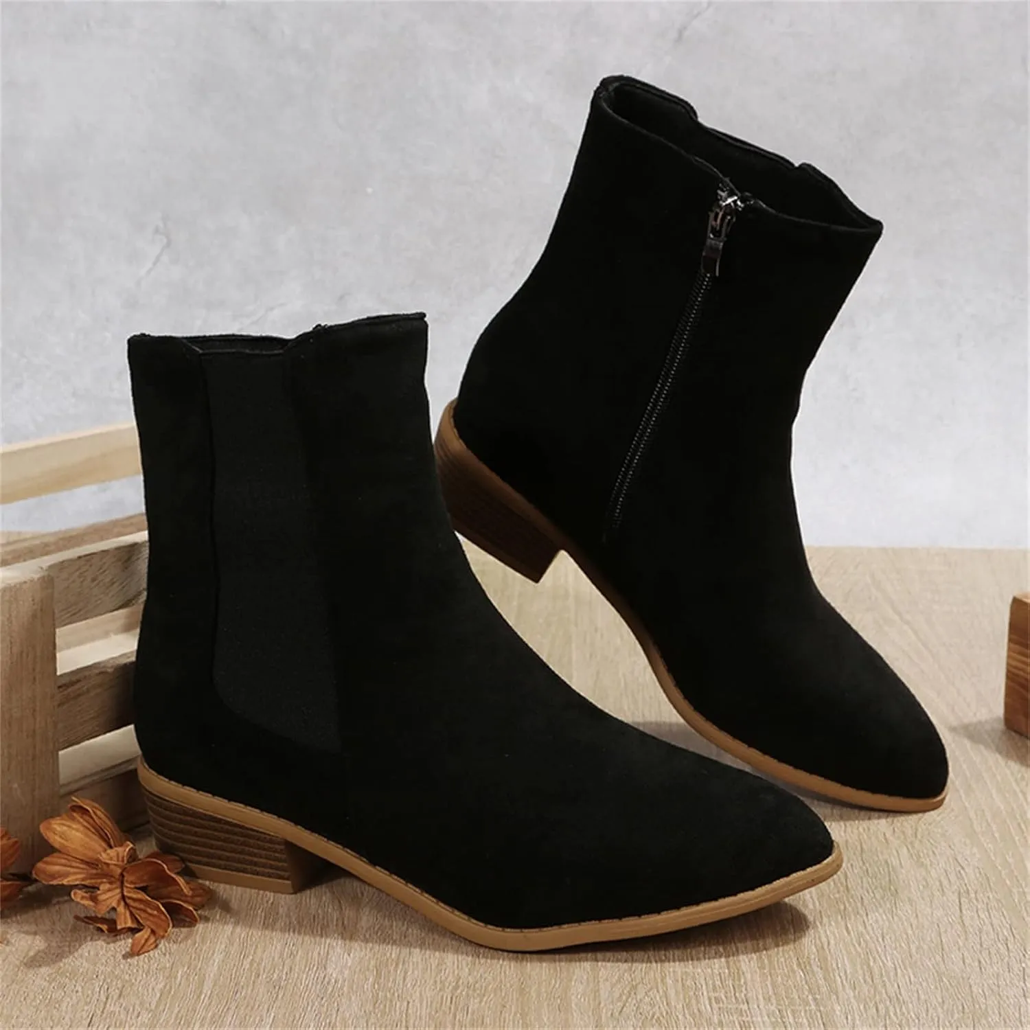 Ankle Cowboy Boots for Women Botas Mujer Heels Boots Leather Wedge Boots for Women Mens Black Round toe Ankle High Western Boots Wide Width Dress Booties for Women Plus Size