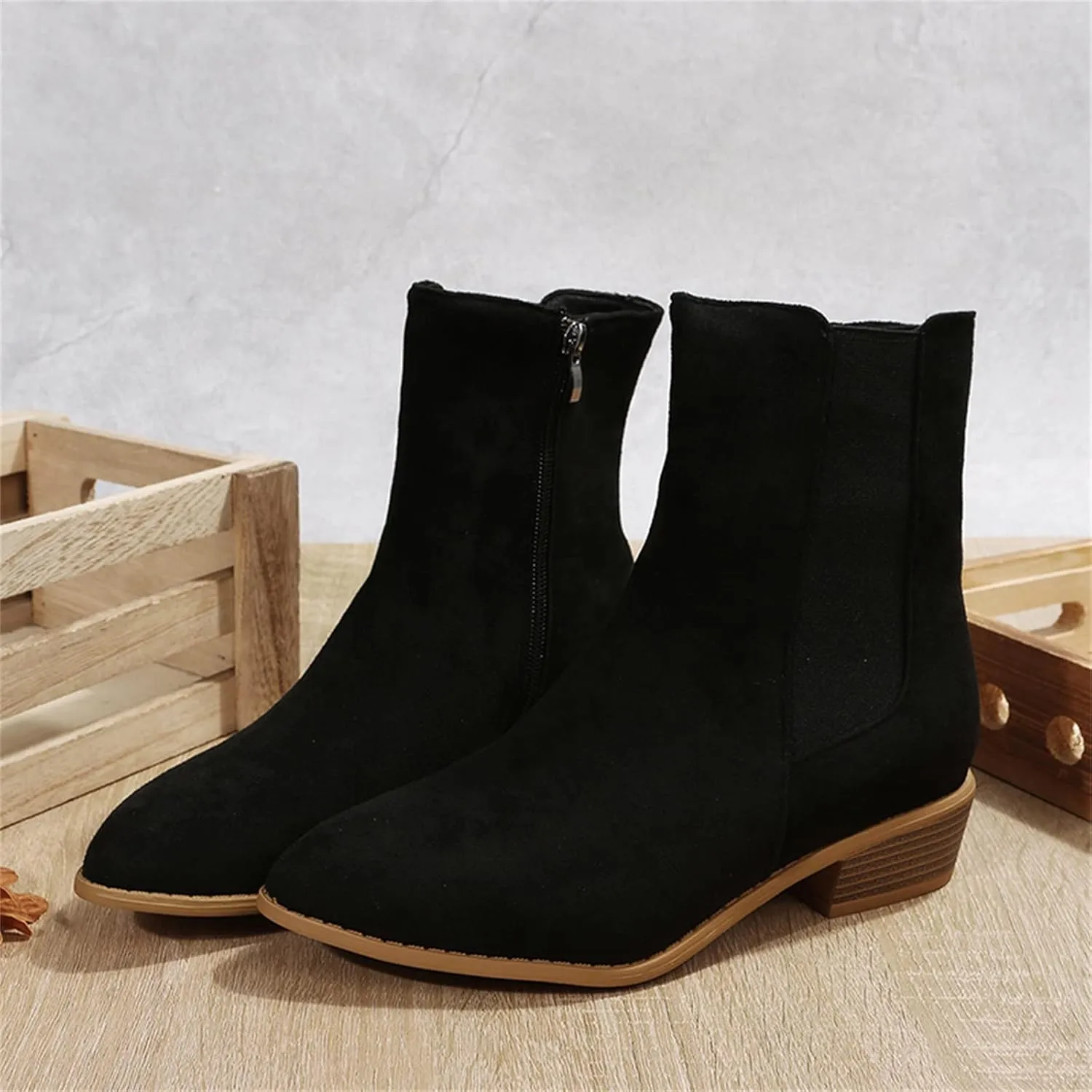 Ankle Cowboy Boots for Women Botas Mujer Heels Boots Leather Wedge Boots for Women Mens Black Round toe Ankle High Western Boots Wide Width Dress Booties for Women Plus Size