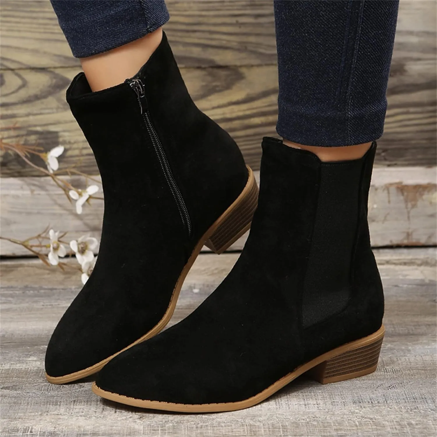 Ankle Cowboy Boots for Women Botas Mujer Heels Boots Leather Wedge Boots for Women Mens Black Round toe Ankle High Western Boots Wide Width Dress Booties for Women Plus Size