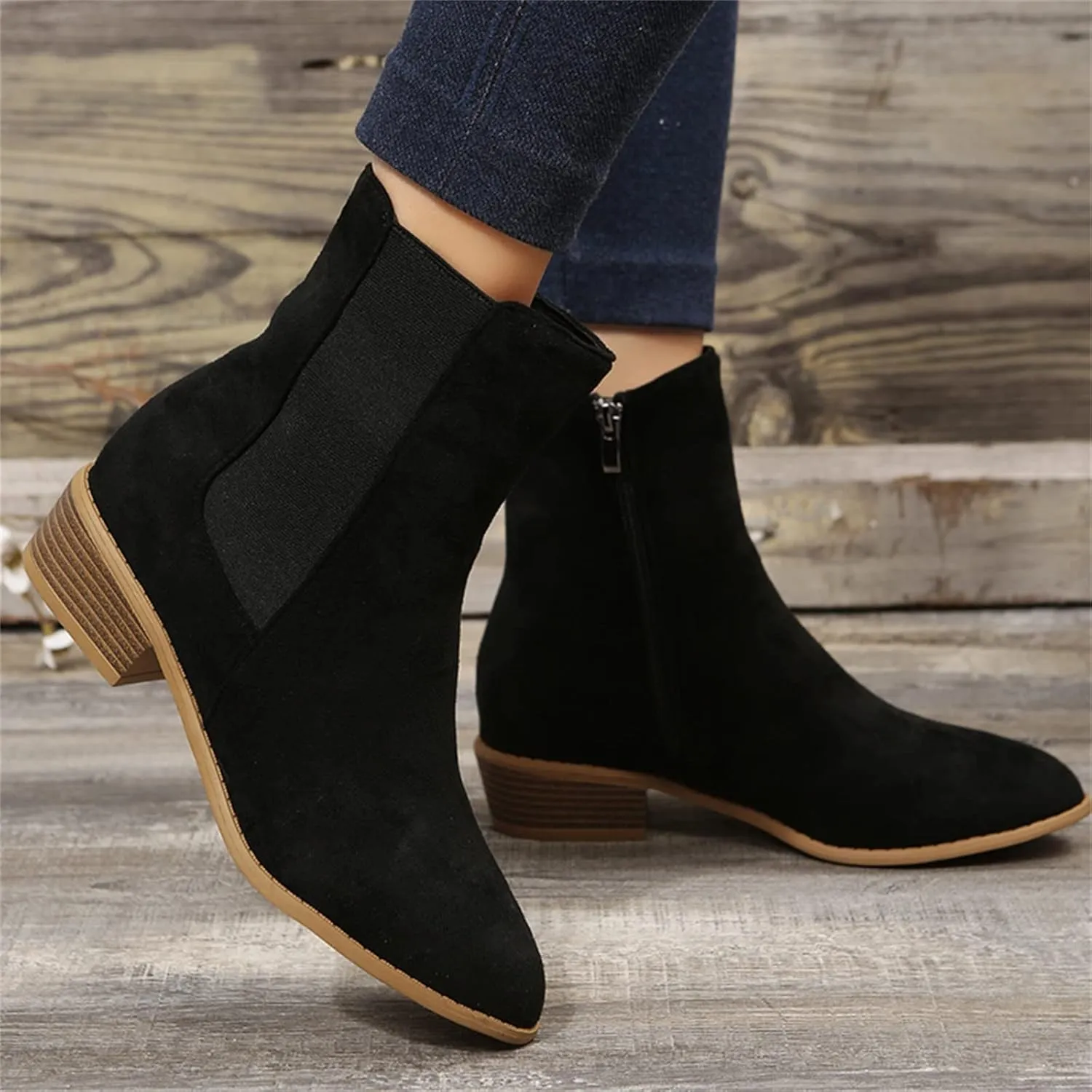 Ankle Cowboy Boots for Women Botas Mujer Heels Boots Leather Wedge Boots for Women Mens Black Round toe Ankle High Western Boots Wide Width Dress Booties for Women Plus Size