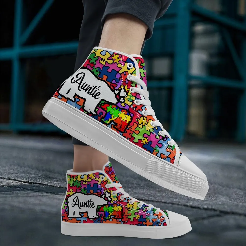 Autism Awareness High Top Shoes for Men Women Puzzle High Top Canvas Sneakers Casual Shoes Gifts for Dad Mom