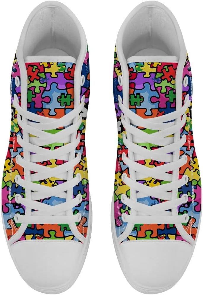 Autism Awareness High Top Shoes for Men Women Puzzle High Top Canvas Sneakers Casual Shoes Gifts for Dad Mom