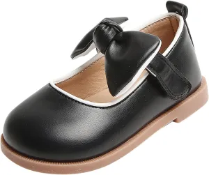 Baby Girl Dress Shoes Mary Jane Bow Flat Party School Wedding Ballerina Low Heel Princess Hook and Loop Flat