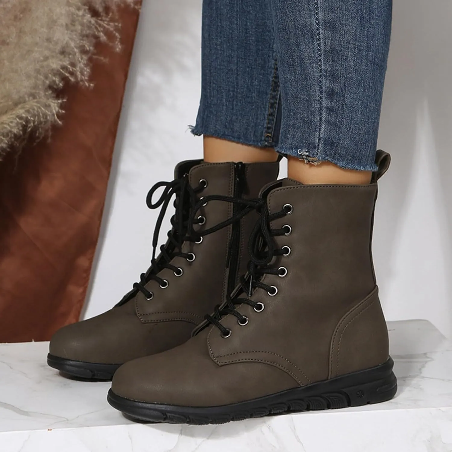 Black Booties Red Ankle Boots for Women Boots Woman Womens Black Winter Boots Combat Boots Womens Black Ankle Booties Military Lace Up Leather Sprained Ankle Boot for Women Small