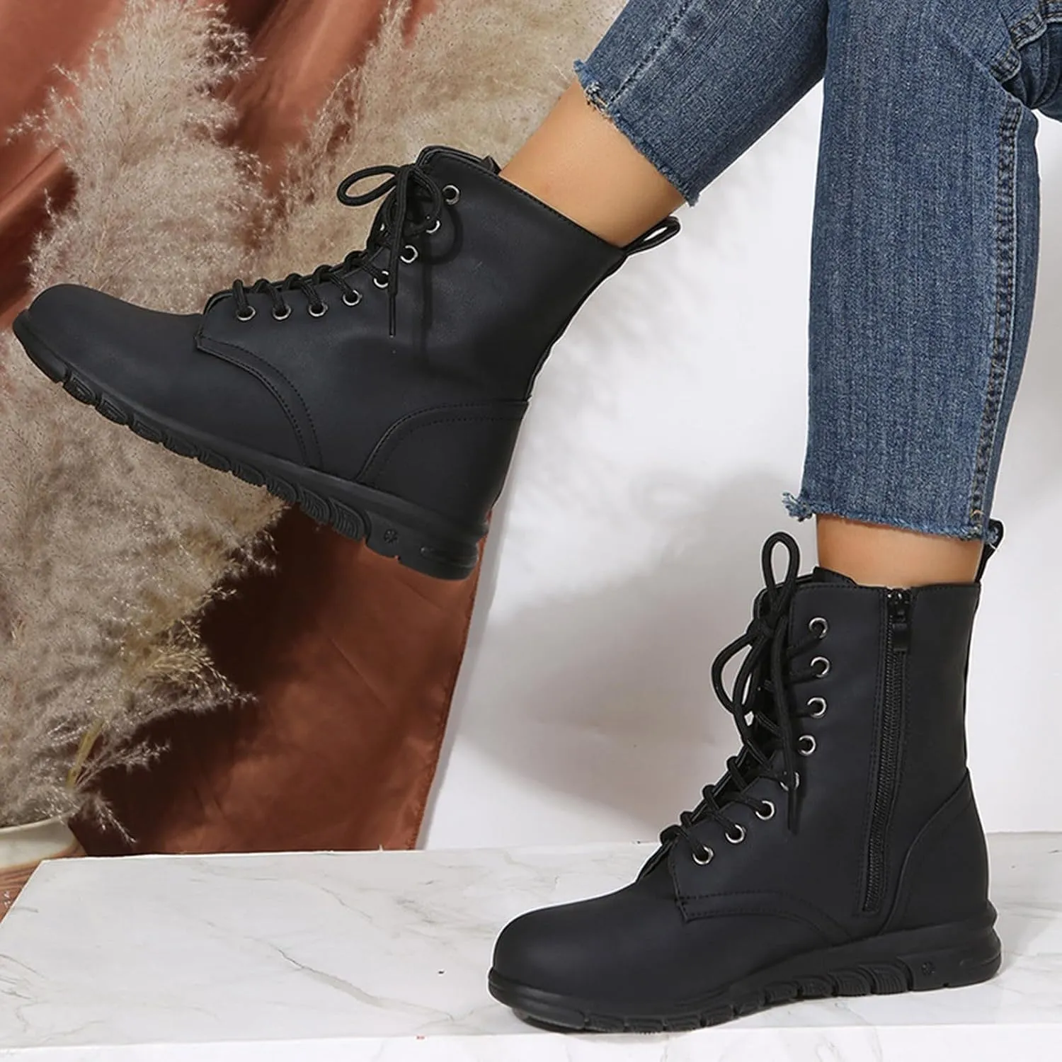 Black Booties Red Ankle Boots for Women Boots Woman Womens Black Winter Boots Combat Boots Womens Black Ankle Booties Military Lace Up Leather Sprained Ankle Boot for Women Small