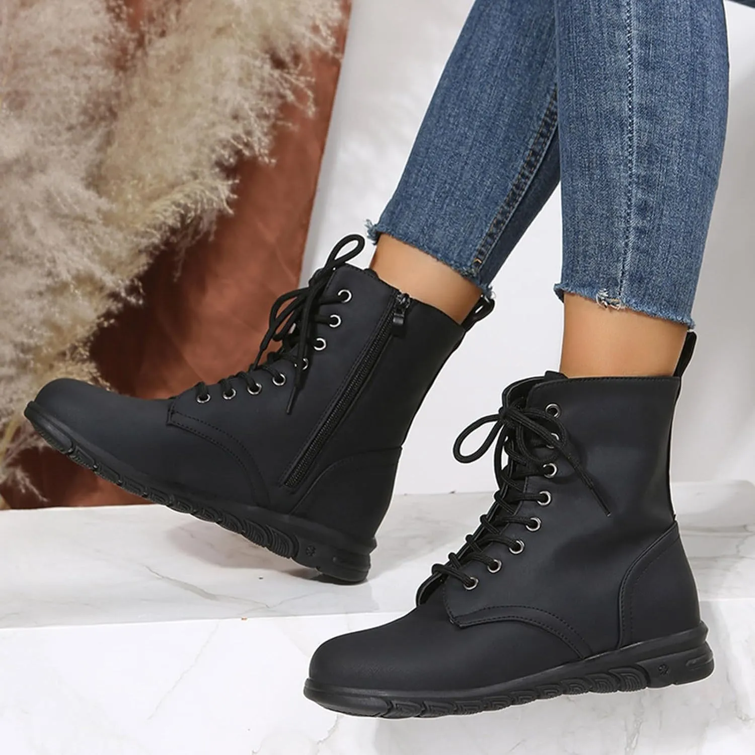 Black Booties Red Ankle Boots for Women Boots Woman Womens Black Winter Boots Combat Boots Womens Black Ankle Booties Military Lace Up Leather Sprained Ankle Boot for Women Small