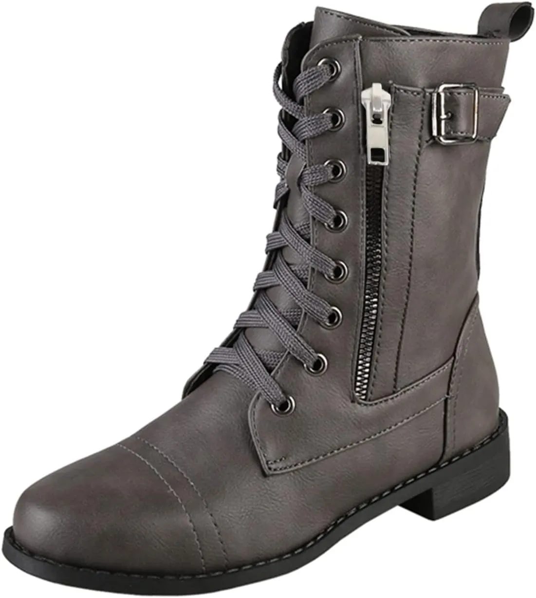 Black Combat Boots Women Boots for Women Combat Ankle Boots for Women Mid-Calf Side Zipper Motorcycle Work Boots