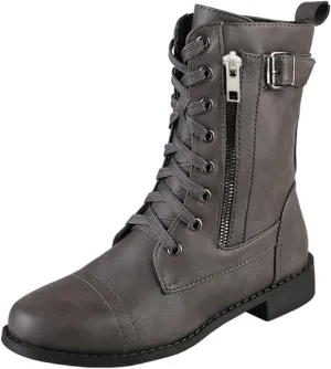 Black Combat Boots Women Boots for Women Combat Ankle Boots for Women Mid-Calf Side Zipper Motorcycle Work Boots
