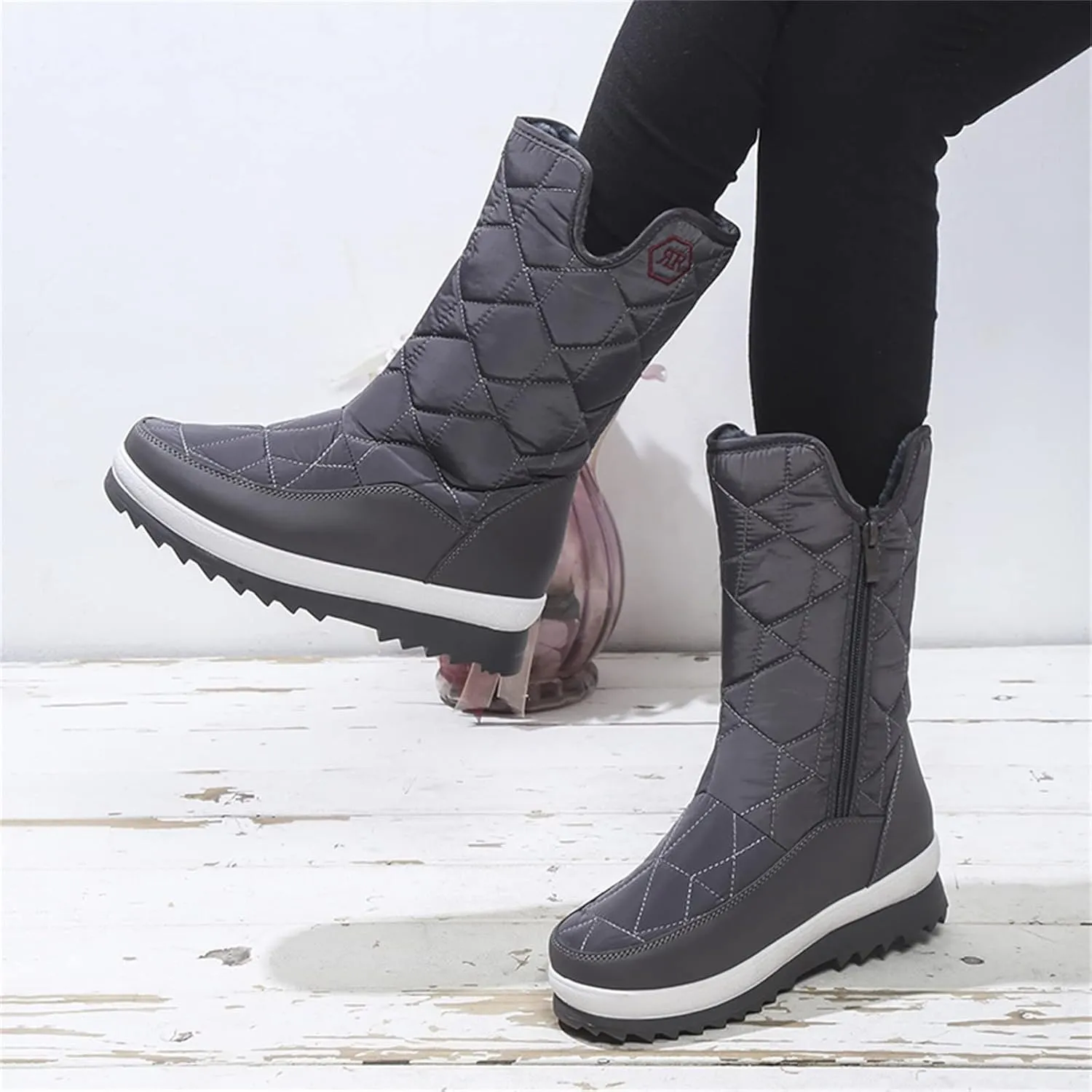 Black Snow Boots for Women Knee High Womens Knee High Winter Boots Leather Wide Calf Waterproof Snow Boots Women White Women Mid Calf Flat Leather Winter Boots Snow Boots for Extra Wide Feet