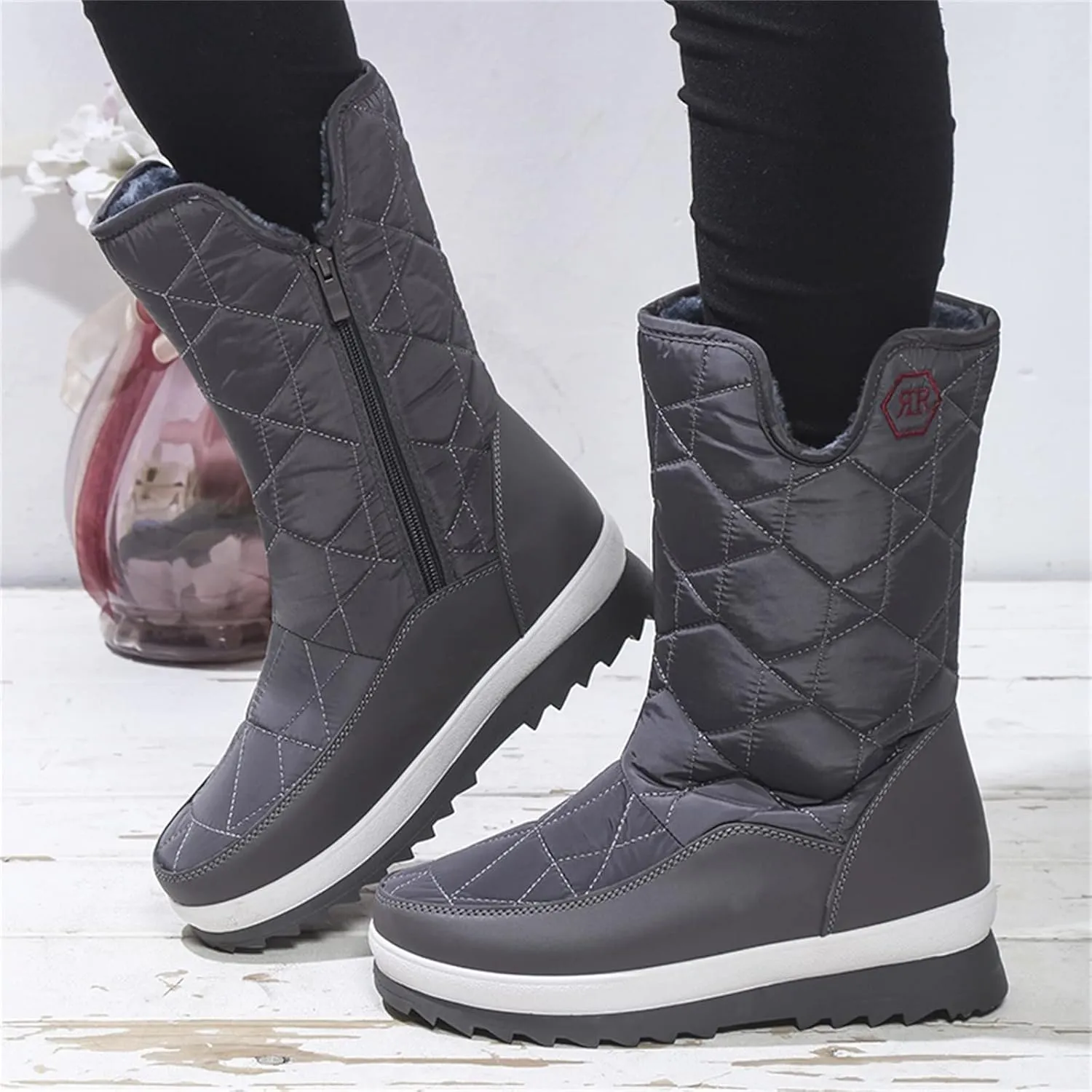 Black Snow Boots for Women Knee High Womens Knee High Winter Boots Leather Wide Calf Waterproof Snow Boots Women White Women Mid Calf Flat Leather Winter Boots Snow Boots for Extra Wide Feet