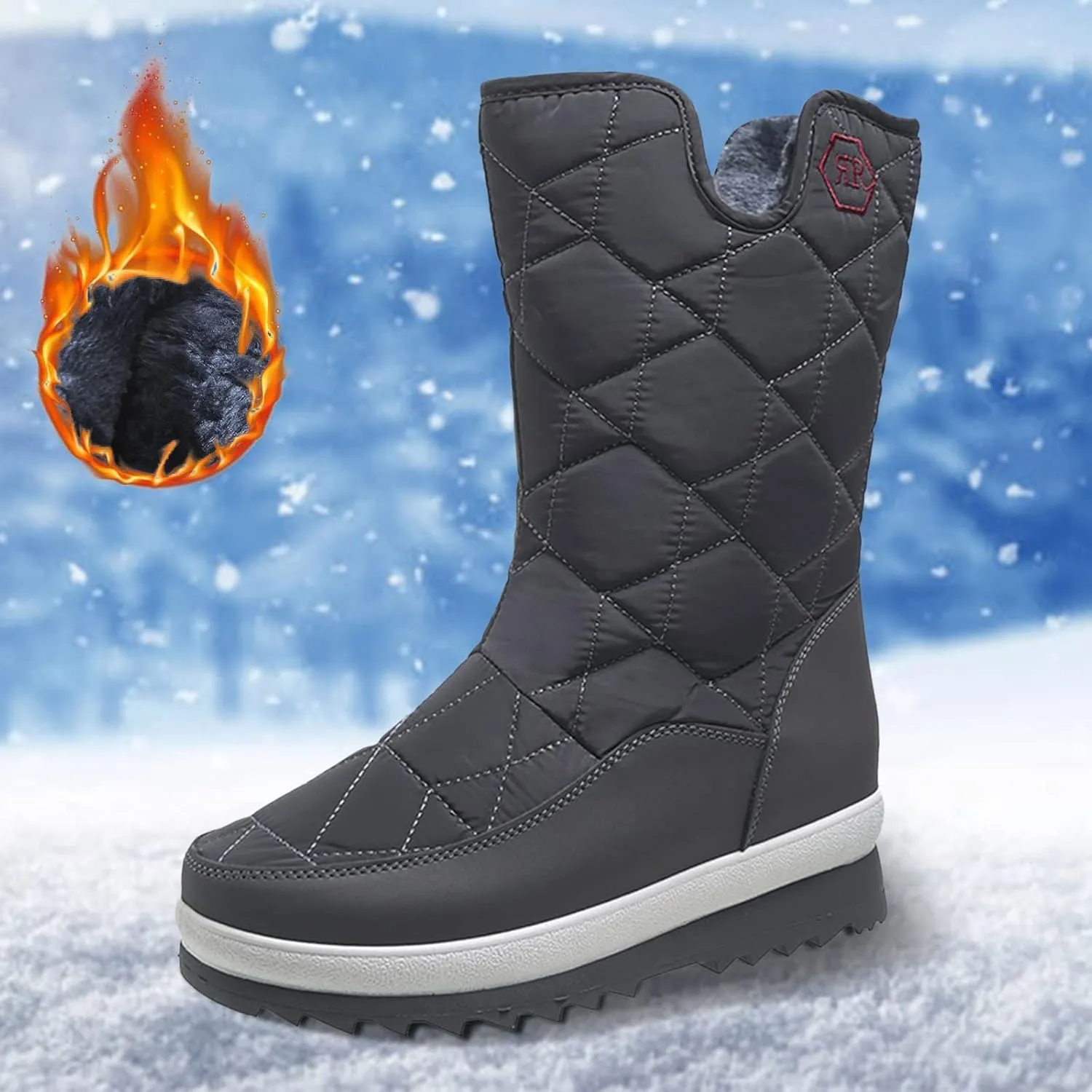 Black Snow Boots for Women Knee High Womens Knee High Winter Boots Leather Wide Calf Waterproof Snow Boots Women White Women Mid Calf Flat Leather Winter Boots Snow Boots for Extra Wide Feet