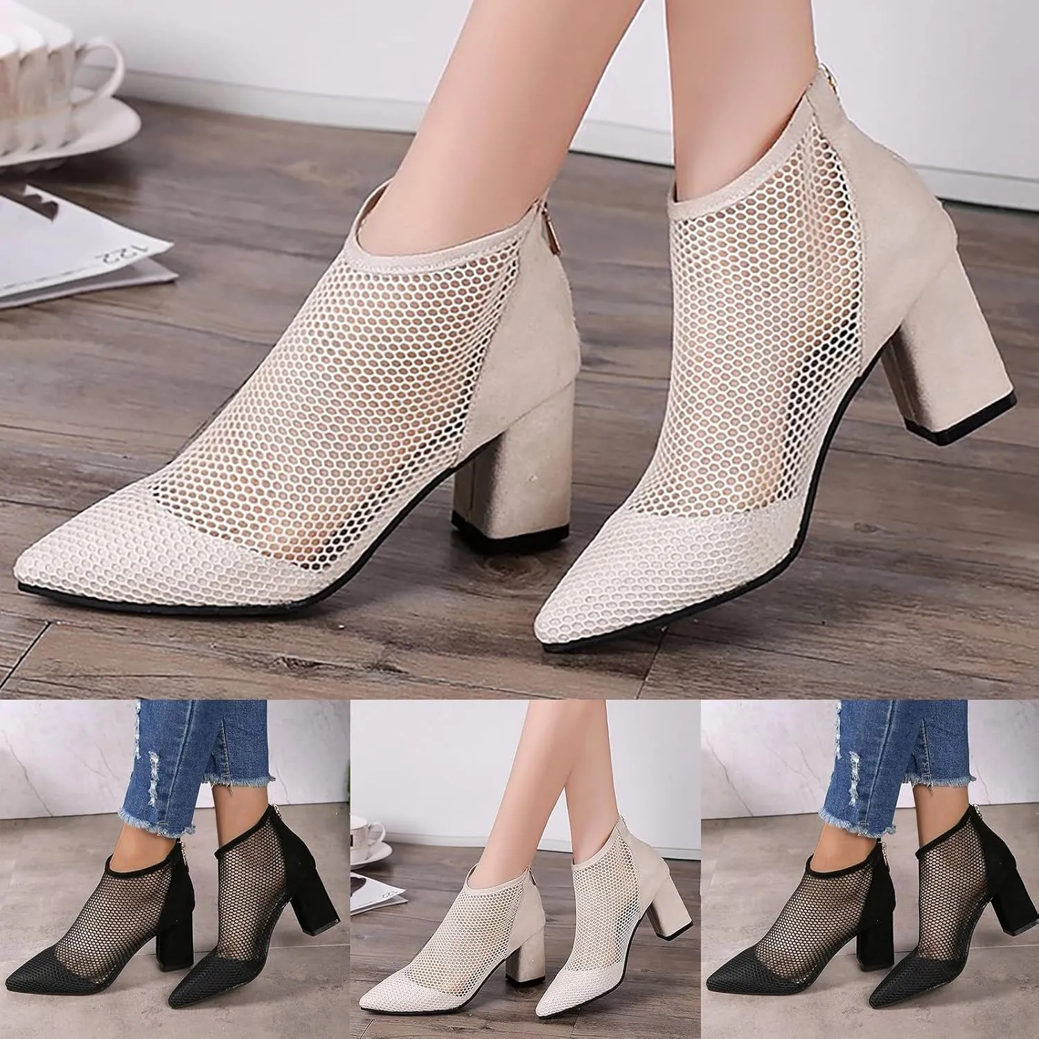 Boots for Women Chunky Heels Fashionable Women Ankle Boots Pointed Toe Chunky Heel Boots Pull On Boots For Women