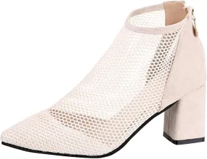 Boots for Women Chunky Heels Fashionable Women Ankle Boots Pointed Toe Chunky Heel Boots Pull On Boots For Women