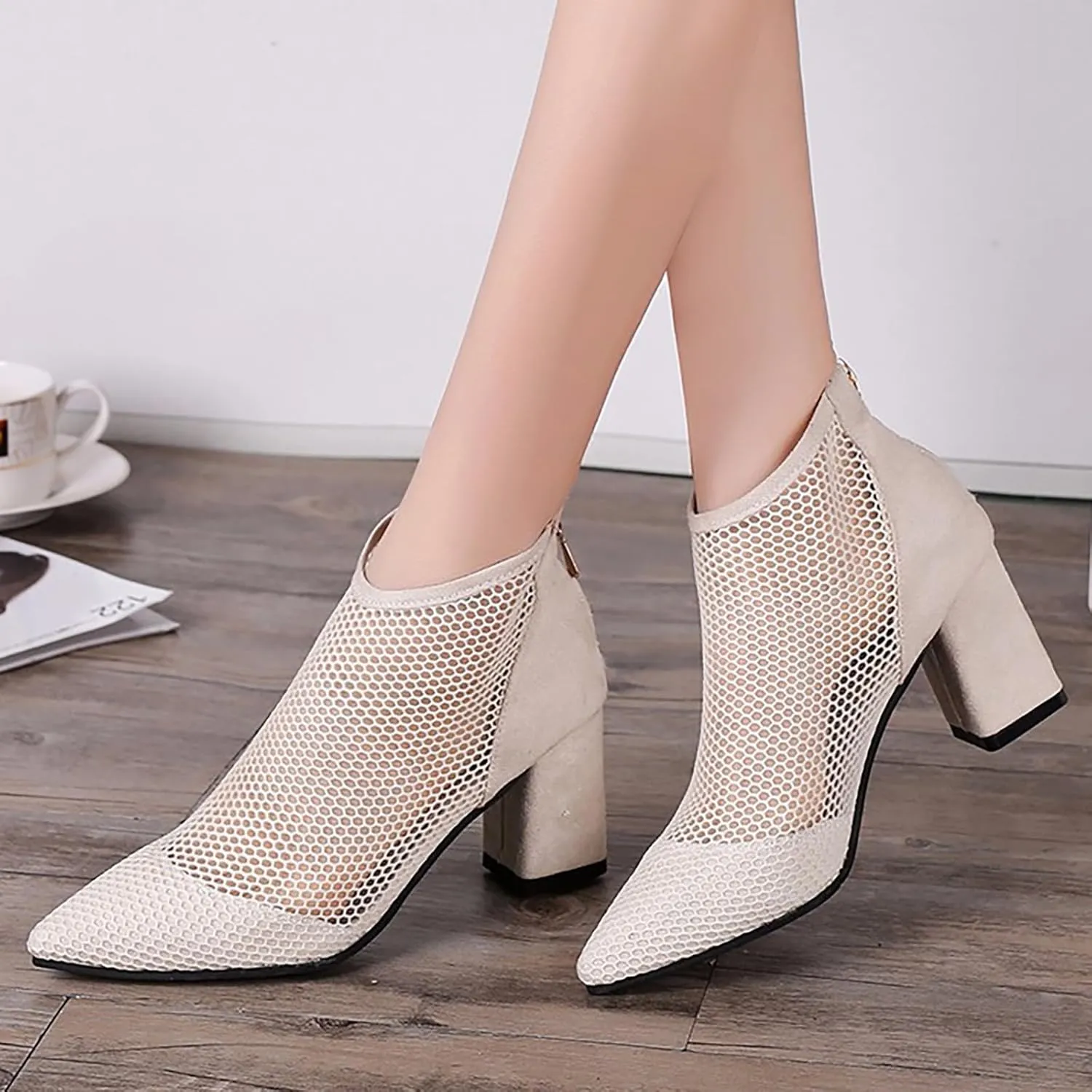 Boots for Women Chunky Heels Fashionable Women Ankle Boots Pointed Toe Chunky Heel Boots Pull On Boots For Women