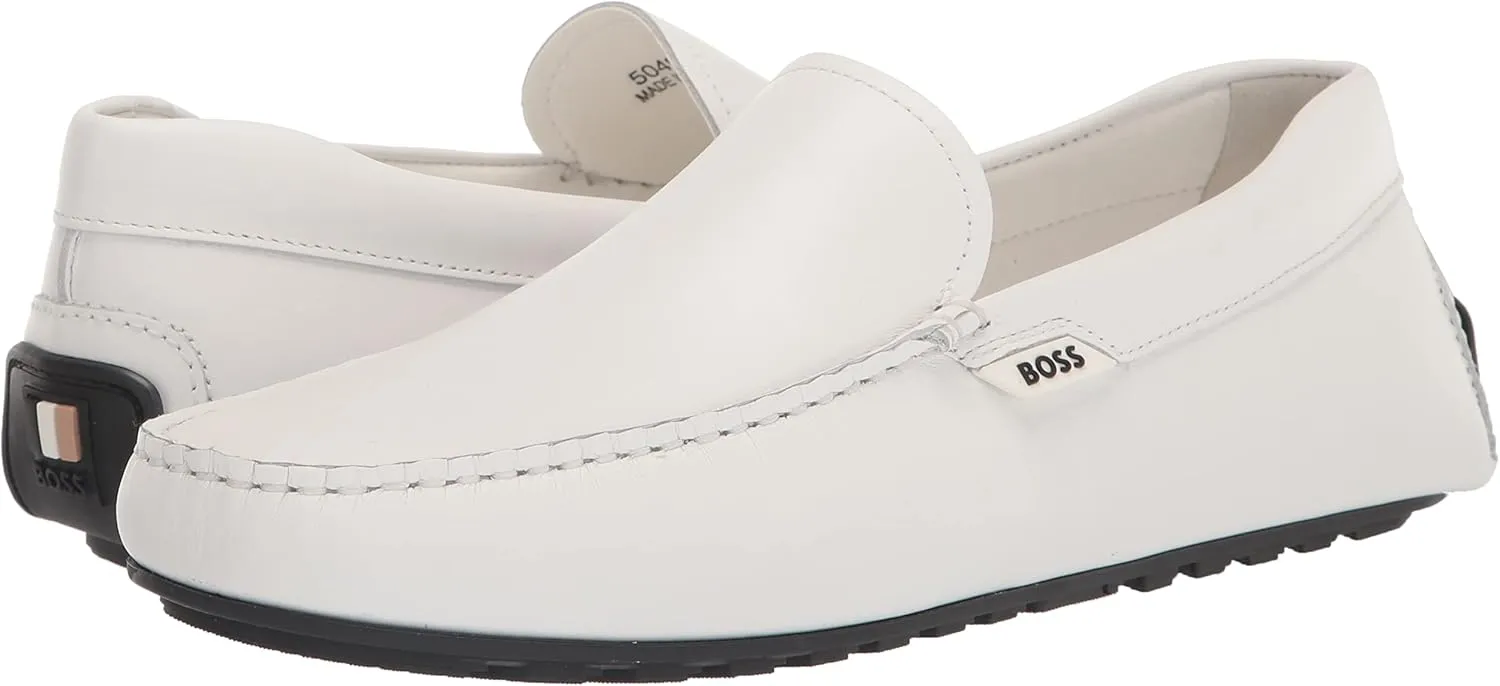 BOSS Men's Smooth Leather Moccasins with Rubber Outer Sole Loafer