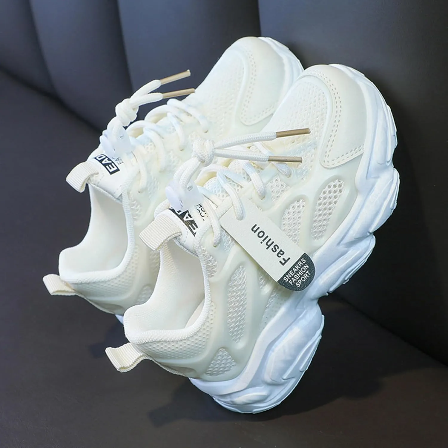 Boys Girls Sneakers Breathable Mesh Sport Shoes Lace Up Running Shoes Non Slip Tennis Shoes Soft Sole Walking Shoes