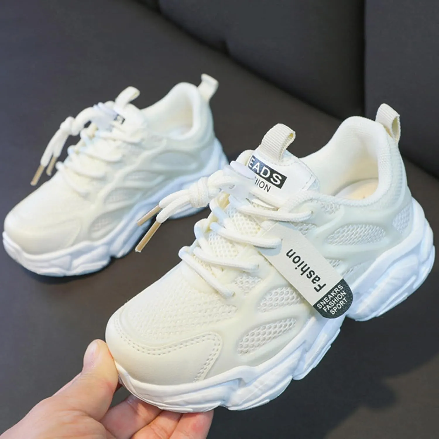 Boys Girls Sneakers Breathable Mesh Sport Shoes Lace Up Running Shoes Non Slip Tennis Shoes Soft Sole Walking Shoes
