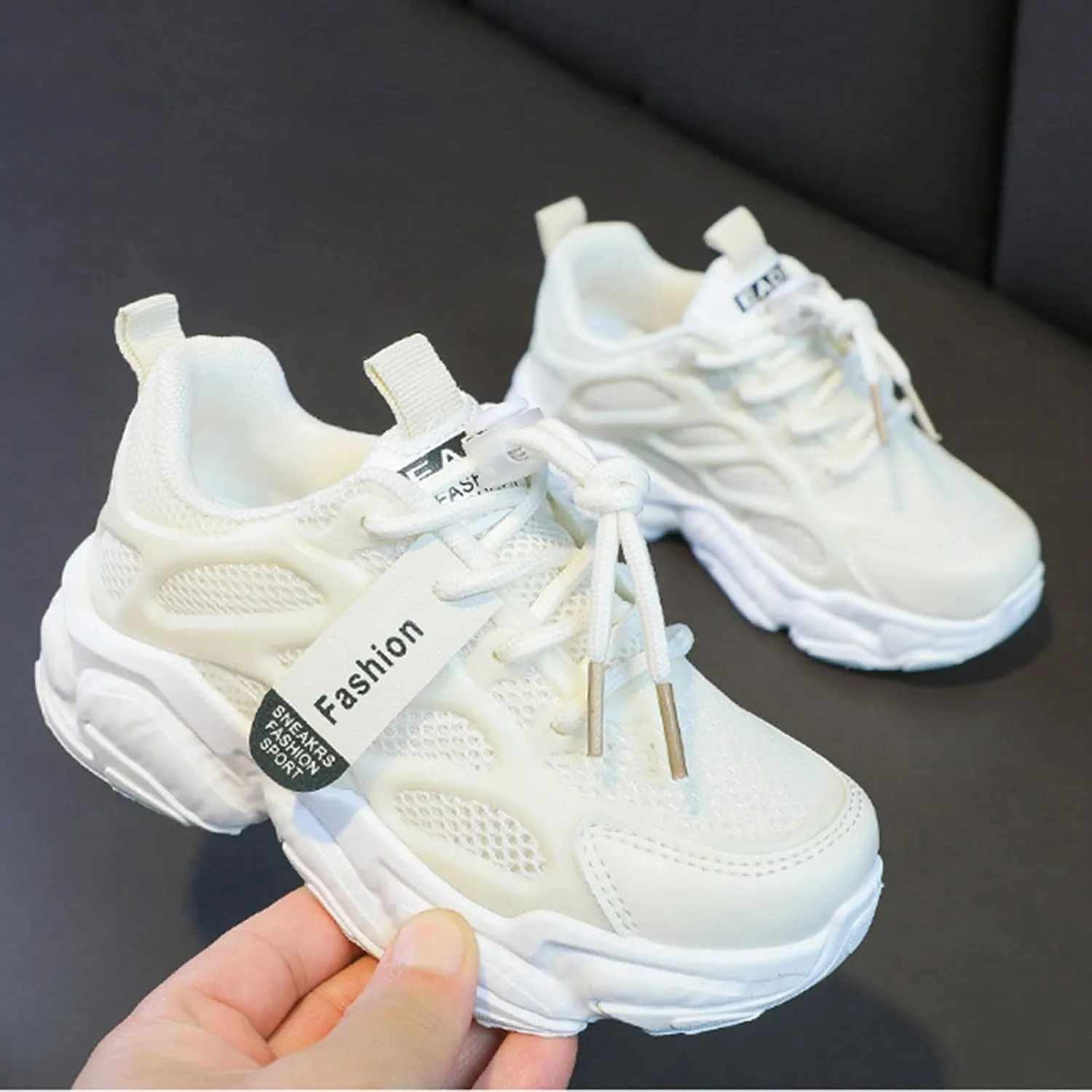 Boys Girls Sneakers Breathable Mesh Sport Shoes Lace Up Running Shoes Non Slip Tennis Shoes Soft Sole Walking Shoes