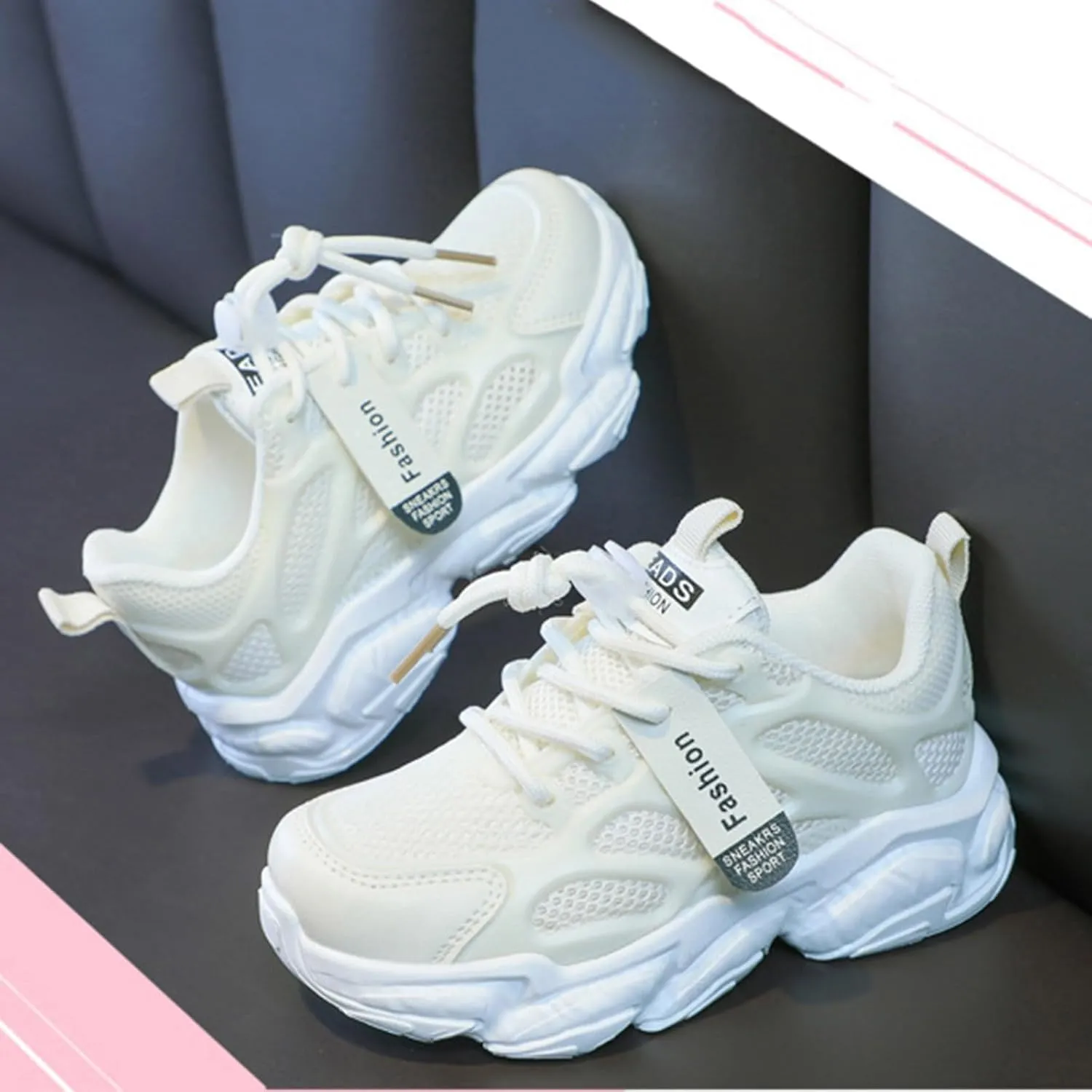 Boys Girls Sneakers Breathable Mesh Sport Shoes Lace Up Running Shoes Non Slip Tennis Shoes Soft Sole Walking Shoes