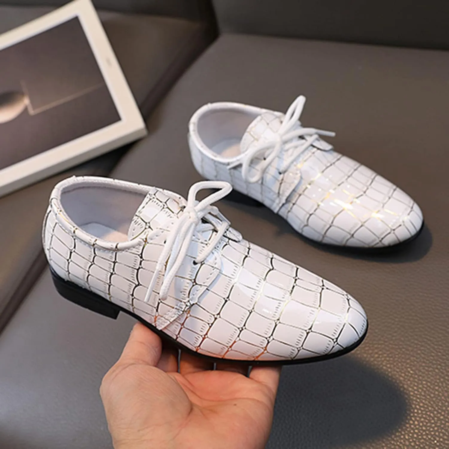 Boys Printed ??xford Dress Shoes, Fashion Leather Lace-up Comfortable Slip-on Pointed-Toe Business Formal Shoes